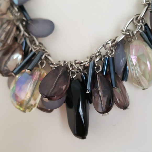Trendy Fashion Chunky Clear & Clear Smokey, Black & Grey Blue beaded Necklace - Picture 4 of 13